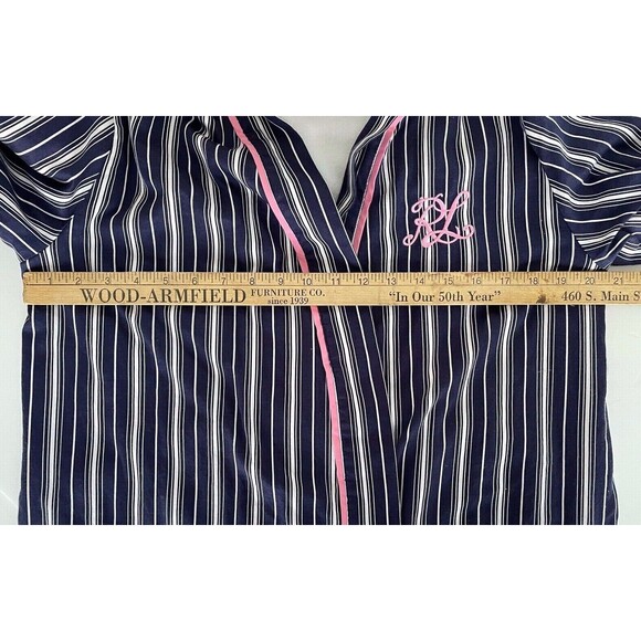 Vintage RALPH LAUREN Womens Robe XS/S Blue Striped Terry Lining Embroidered Logo - Picture 6 of 11